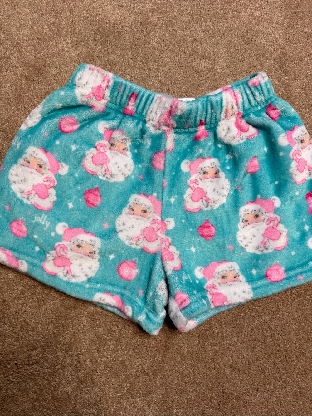 Girls Plush Holiday Shorts in Teal and Pink